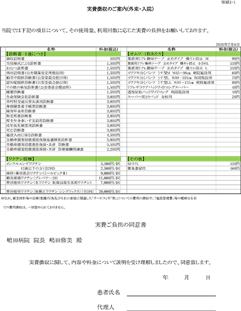 医科実費徴収【患者様への同意書】